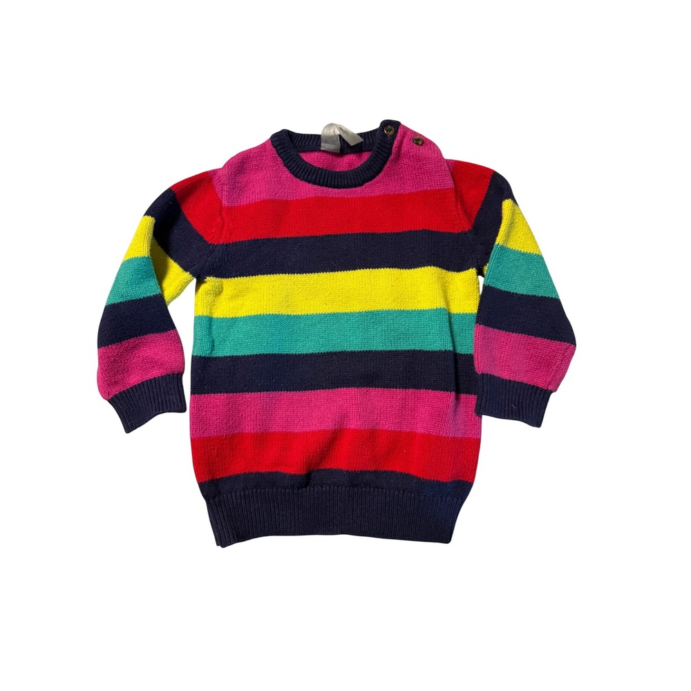 Primary Baby Girl Sweater Size 18-24M Striped Colorful Rainbow Winter Warm